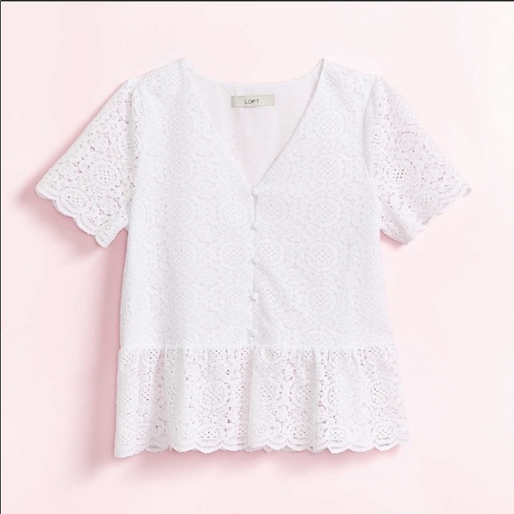 NWT Loft white lace peplum top blouse - Picture 4 of 9